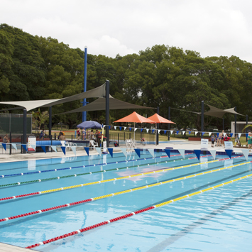 View of 25m pool with lane ropes